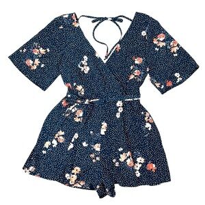 Trixxi Blue and Pink Floral Romper with Belt